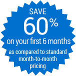 save 60% on your first year as compared to standard month to month pricing